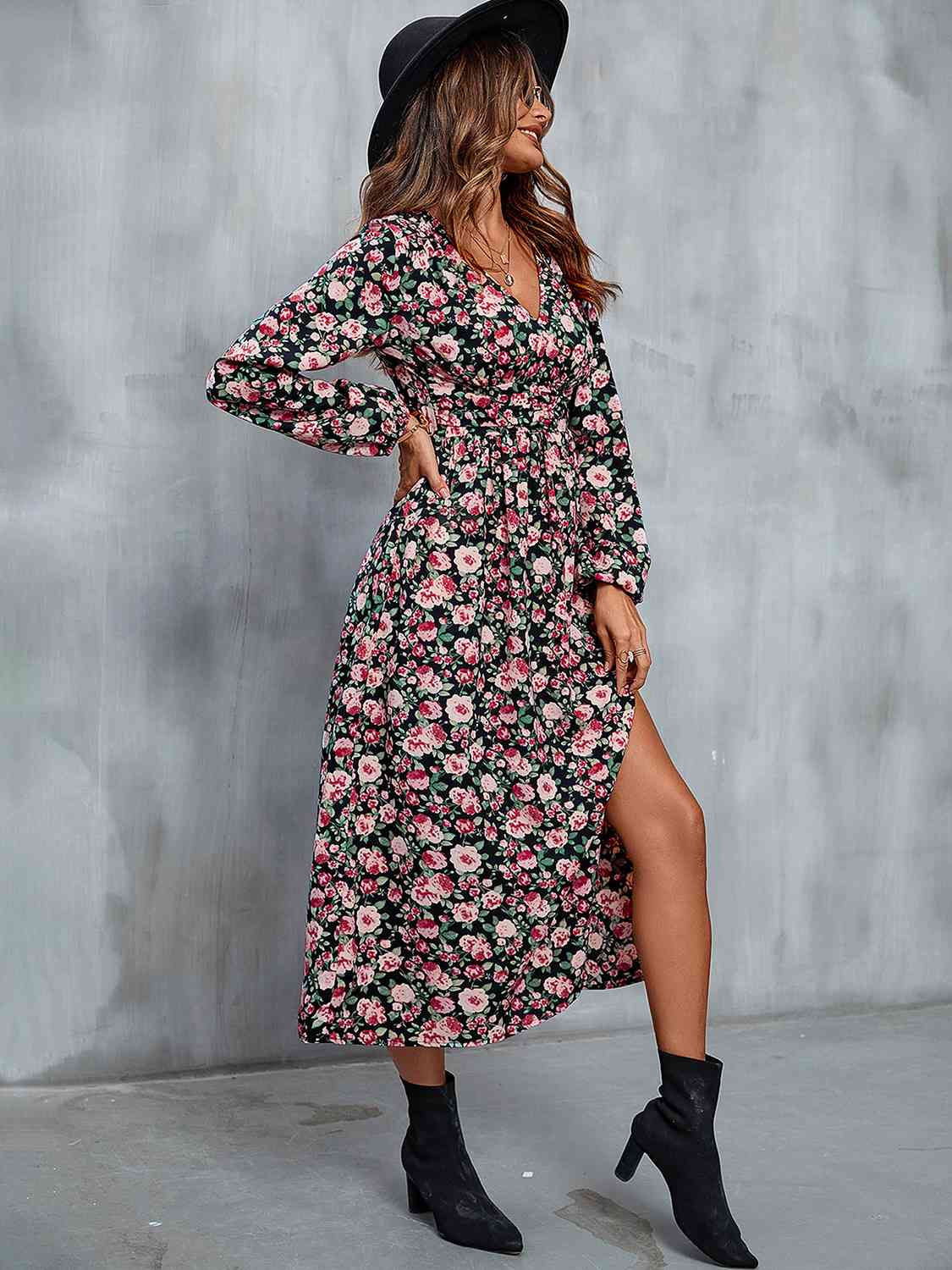 Sariah Floral V-Neck Slit Midi Dress