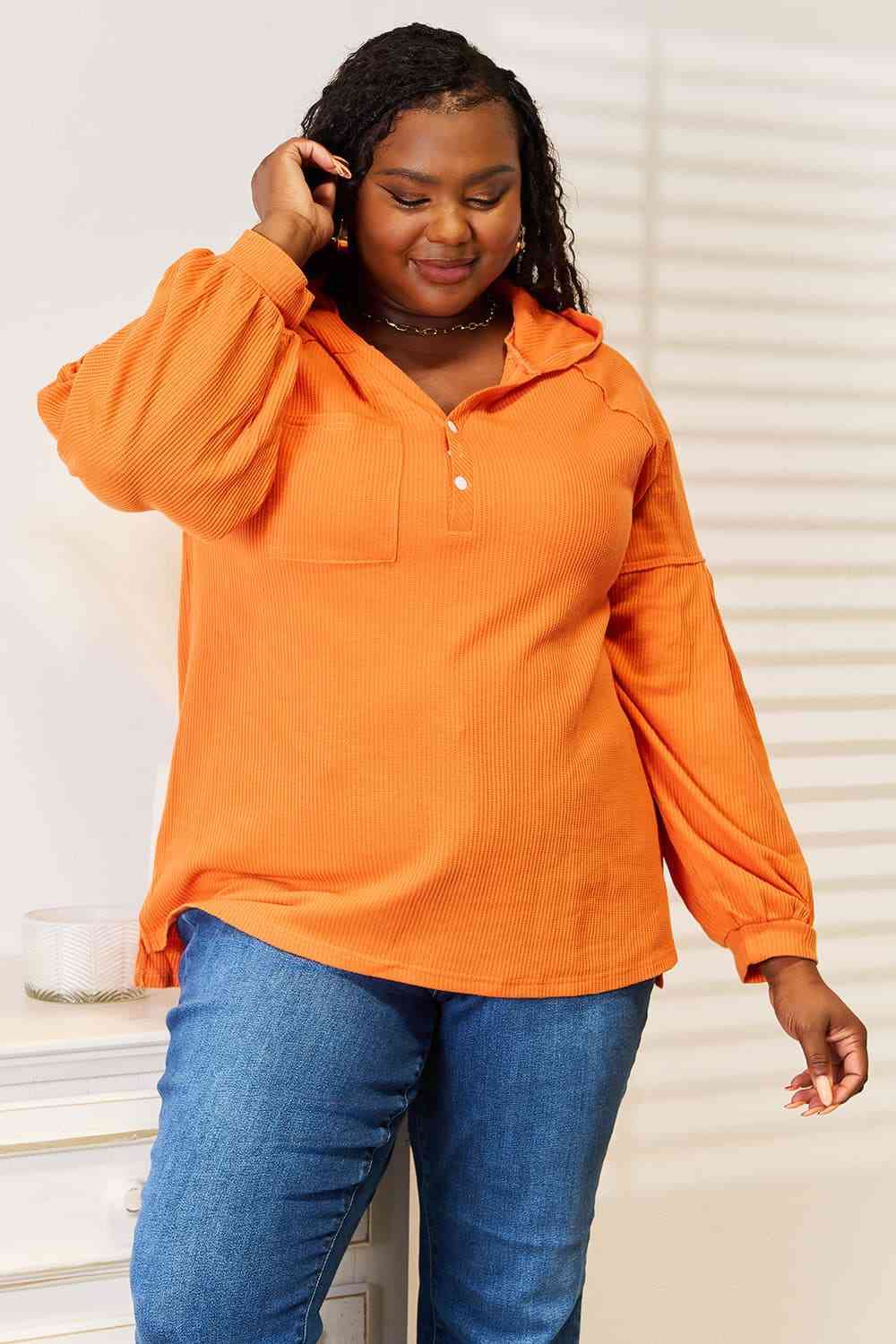 Bryanna Buttoned Waffle Knit Hoodie