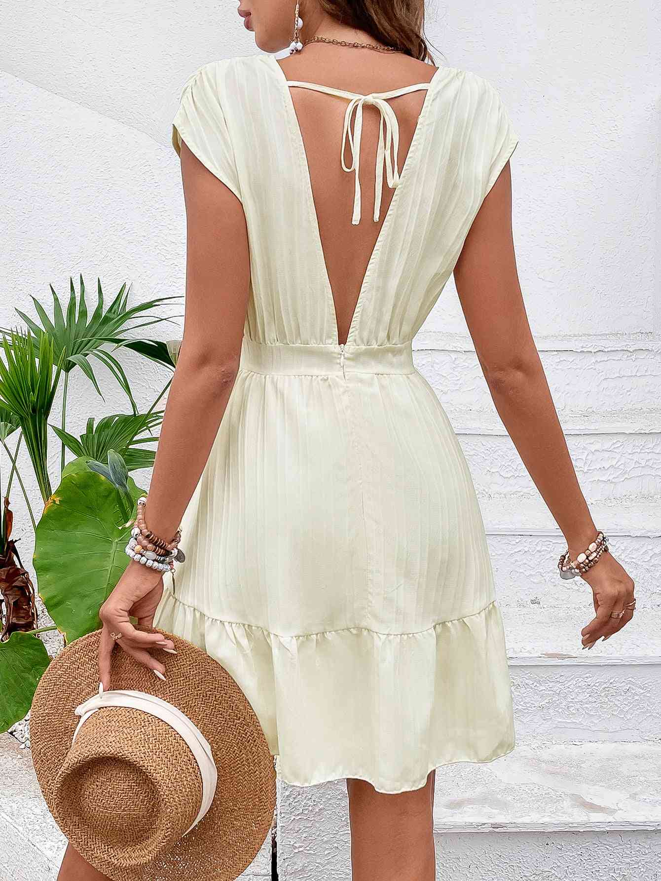 Kamari Tie Back V-Neck Ruffle Hem Dress