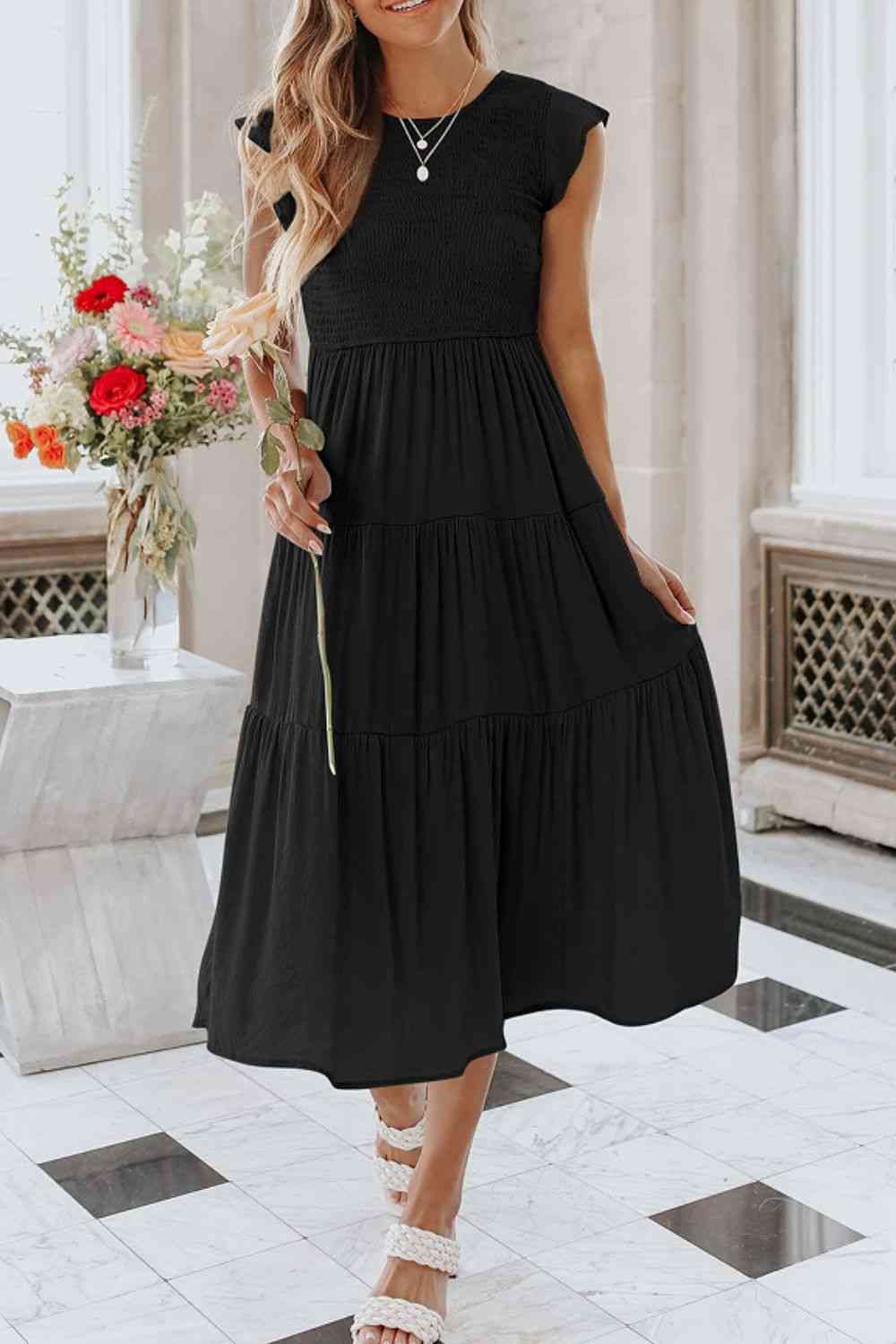 Livia Short Sleeve Tiered Midi Dress