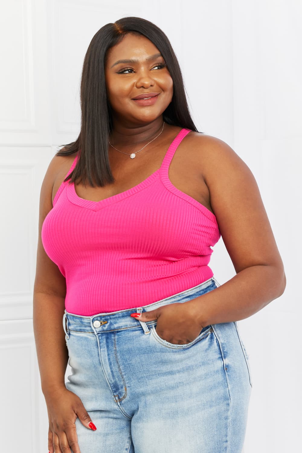 Hello There V-Neck Ribbed Cami