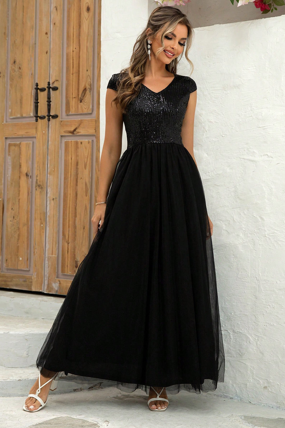 Modern Day Glam Sequin V-Neck Maxi Dress