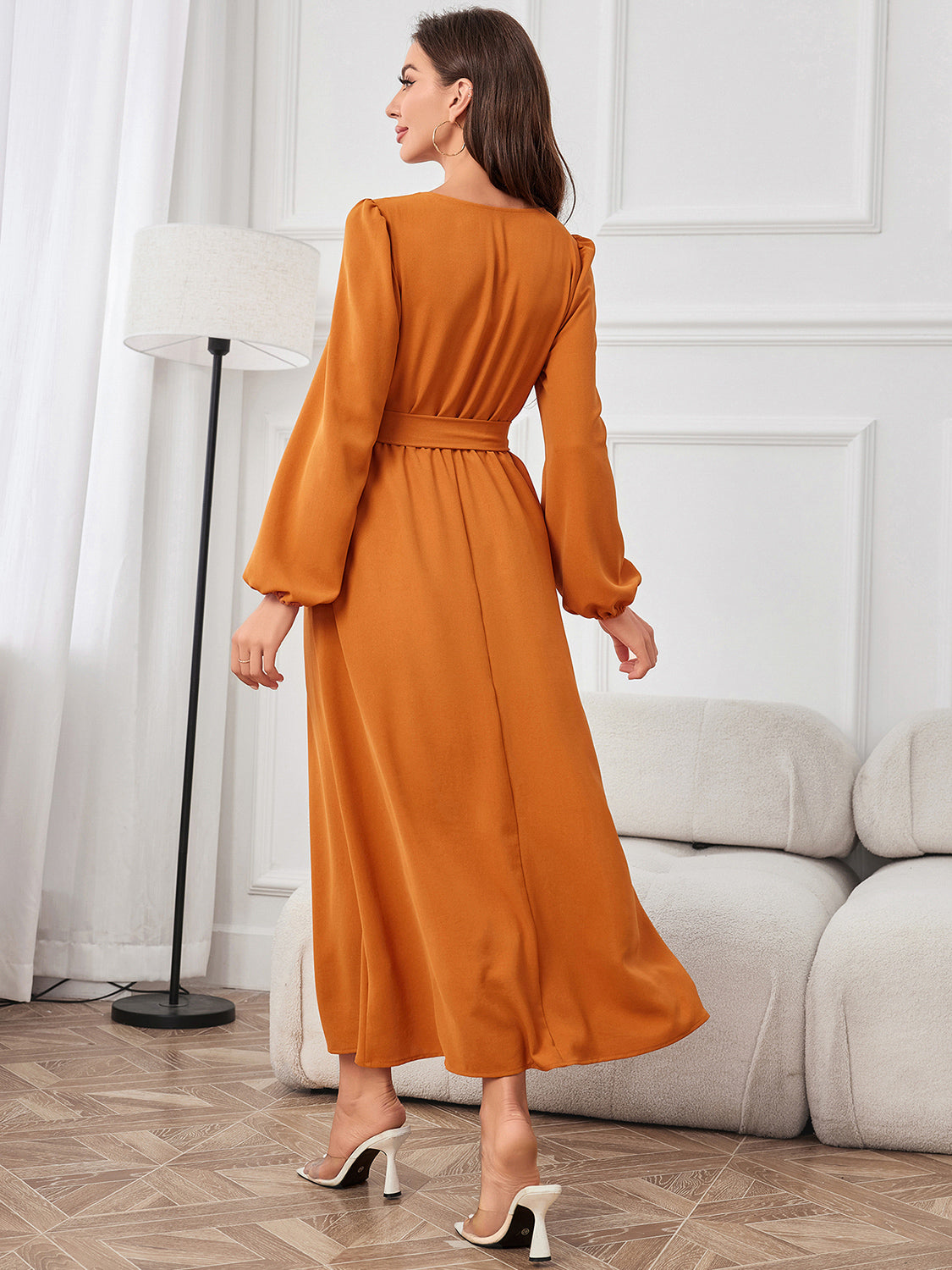 Pumpkin Spice Tie Waist Maxi Dress
