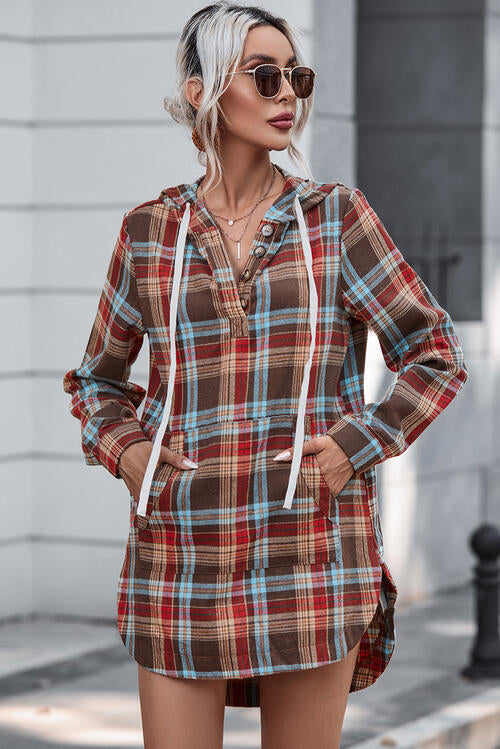 Reagan Plaid Drawstring Hooded Dress