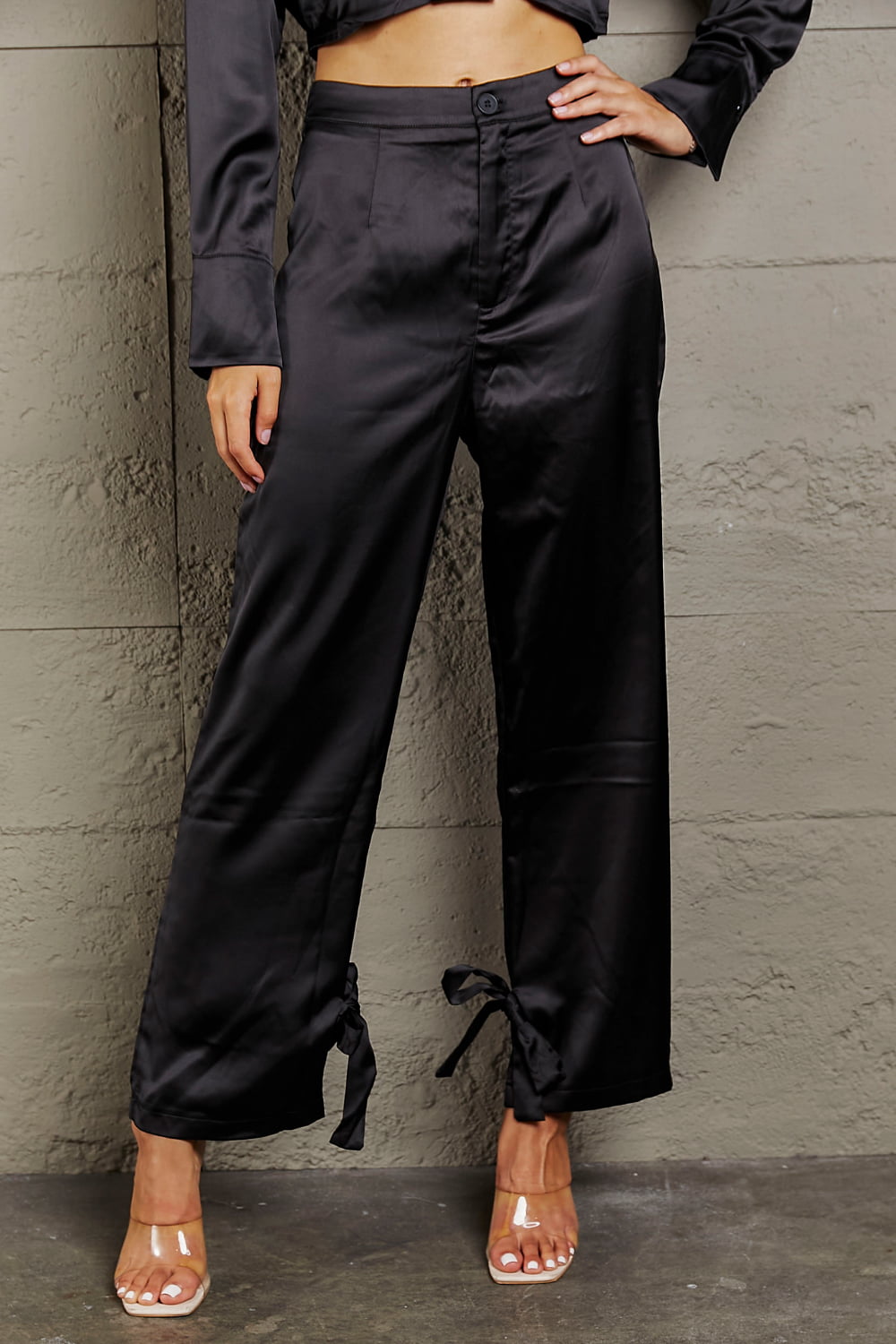 Bella Cropped Blouse and Tie Detail Pants Set