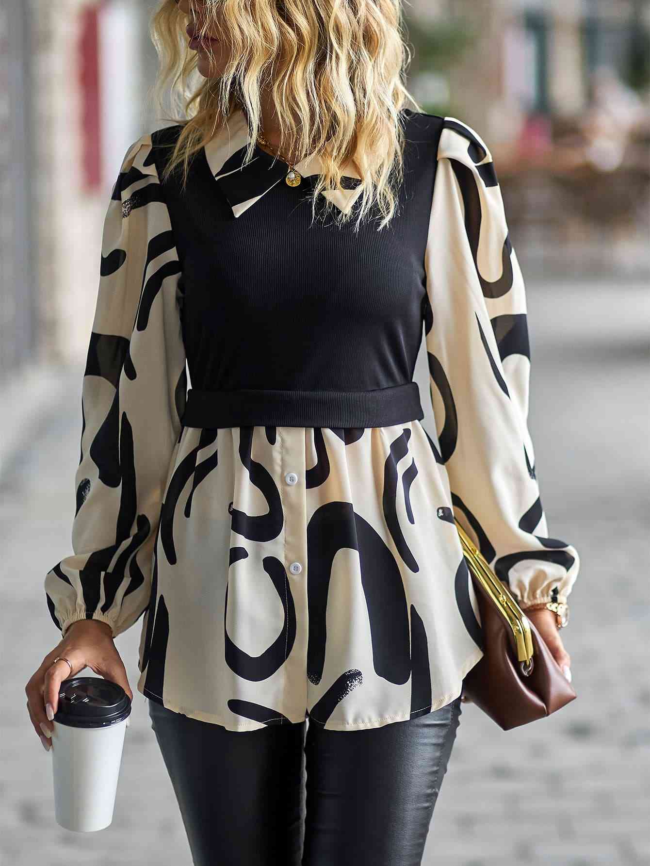 Sydney Two-Tone Puff Sleeve Blouse