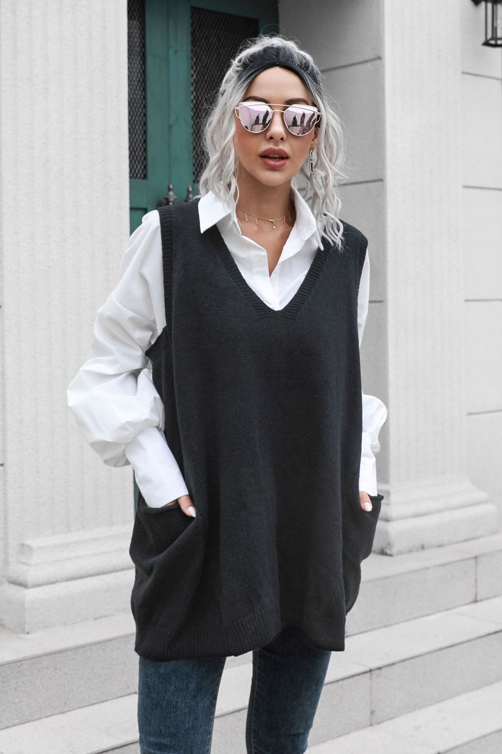 Celine V-Neck Sleeveless Sweater Vest