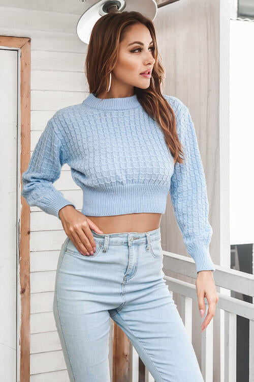 Brynn Round Neck Long Sleeve Cropped Sweater