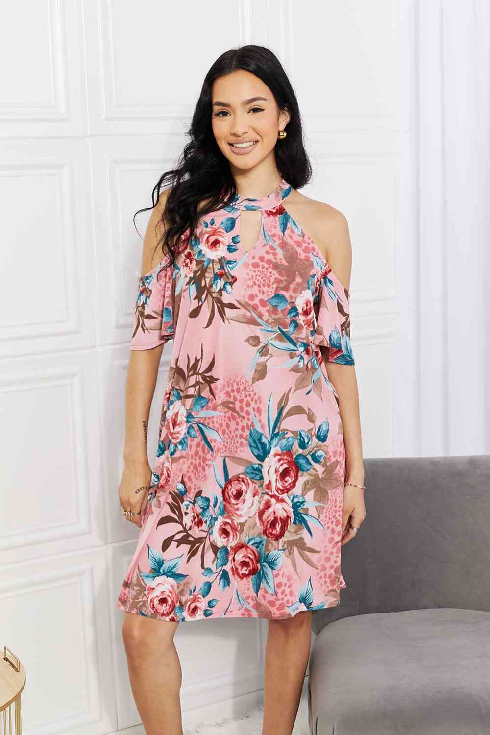 April Flowers Cold-Shoulder Midi Dress April Flowers Cold-Shoulder Midi Dress