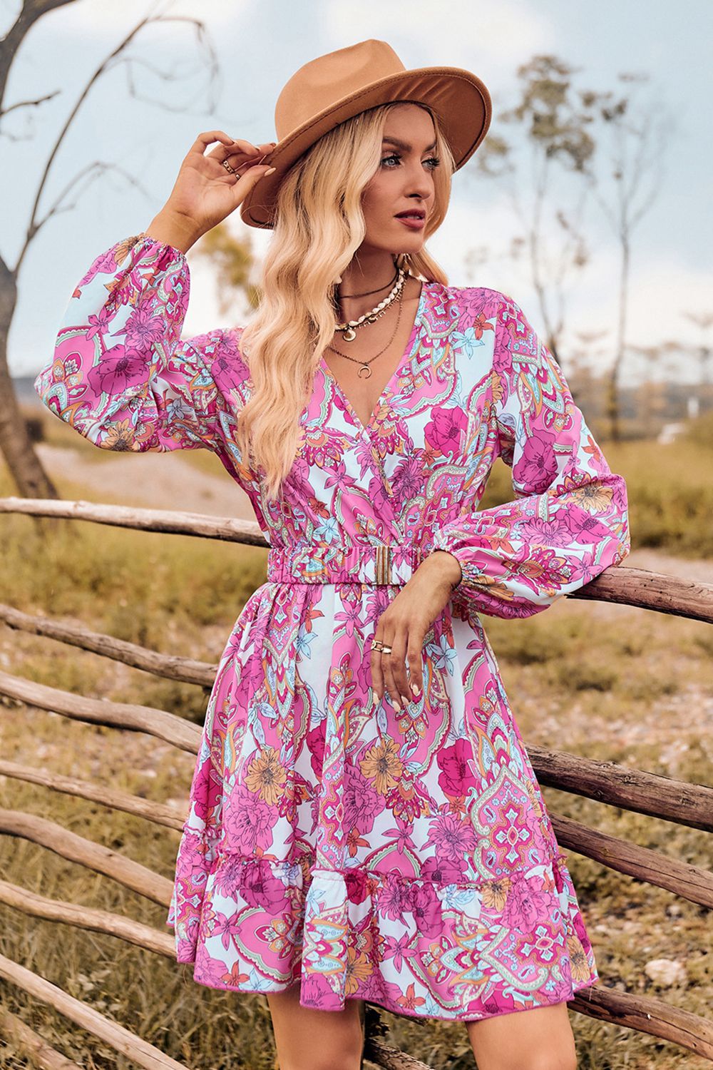 Harvest Day Long Sleeve Mini Dress