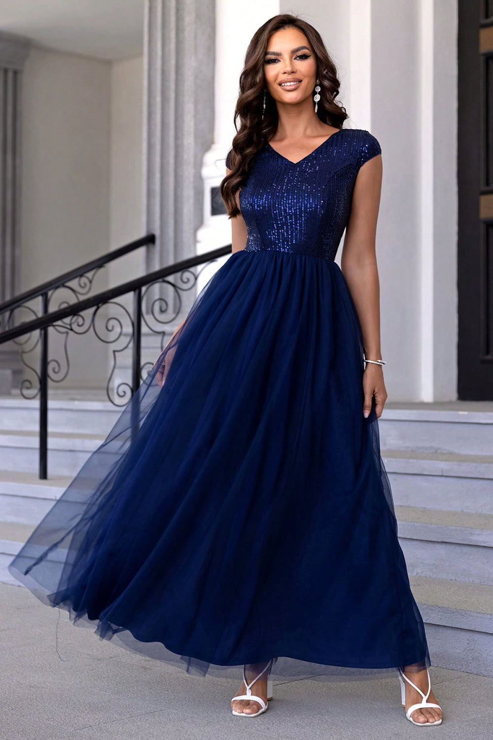 Modern Day Glam Sequin V-Neck Maxi Dress