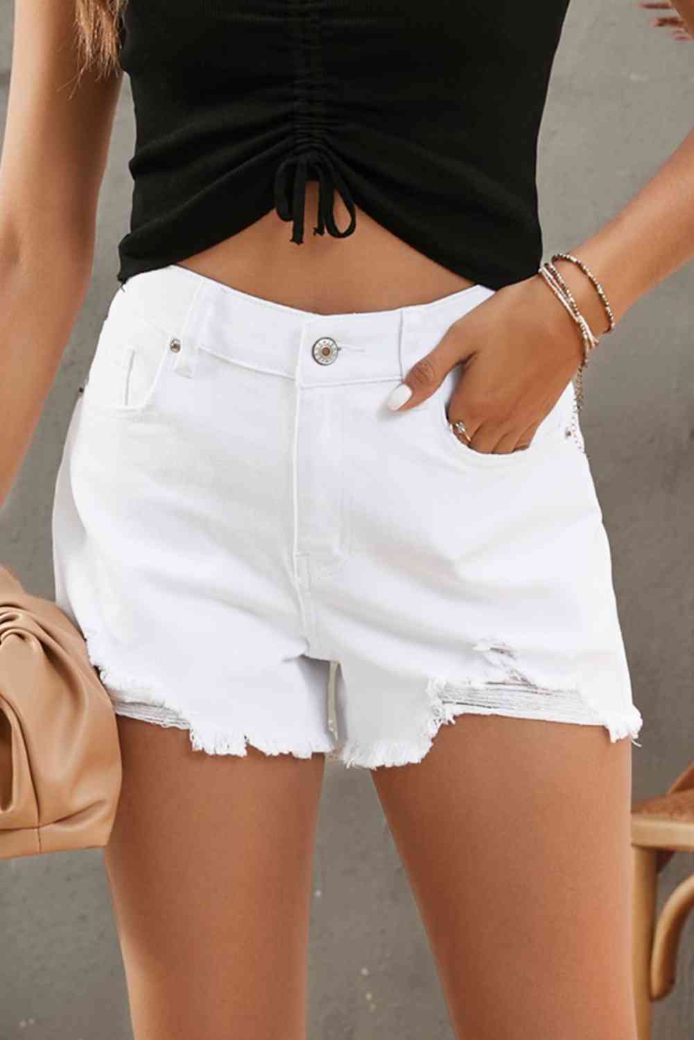 Madilyn Frayed Hem Distressed Denim Shorts