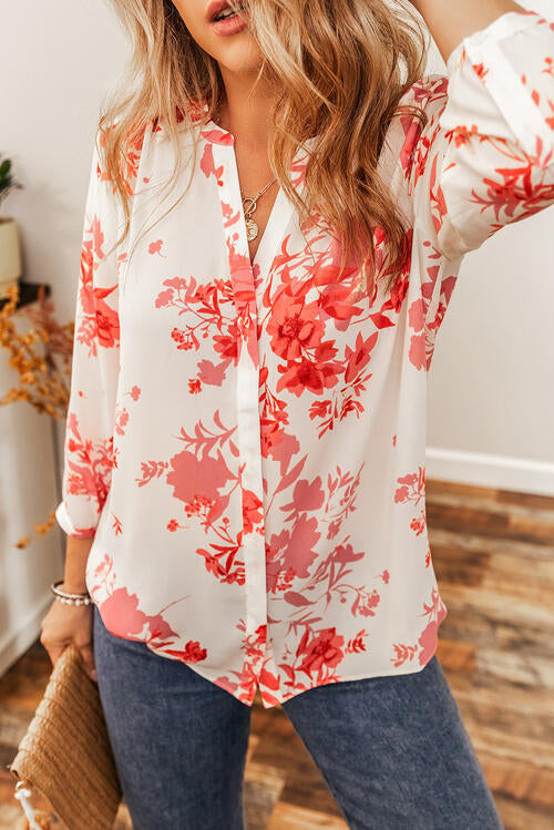 Lorelei Floral Notched Long Sleeve Blouse