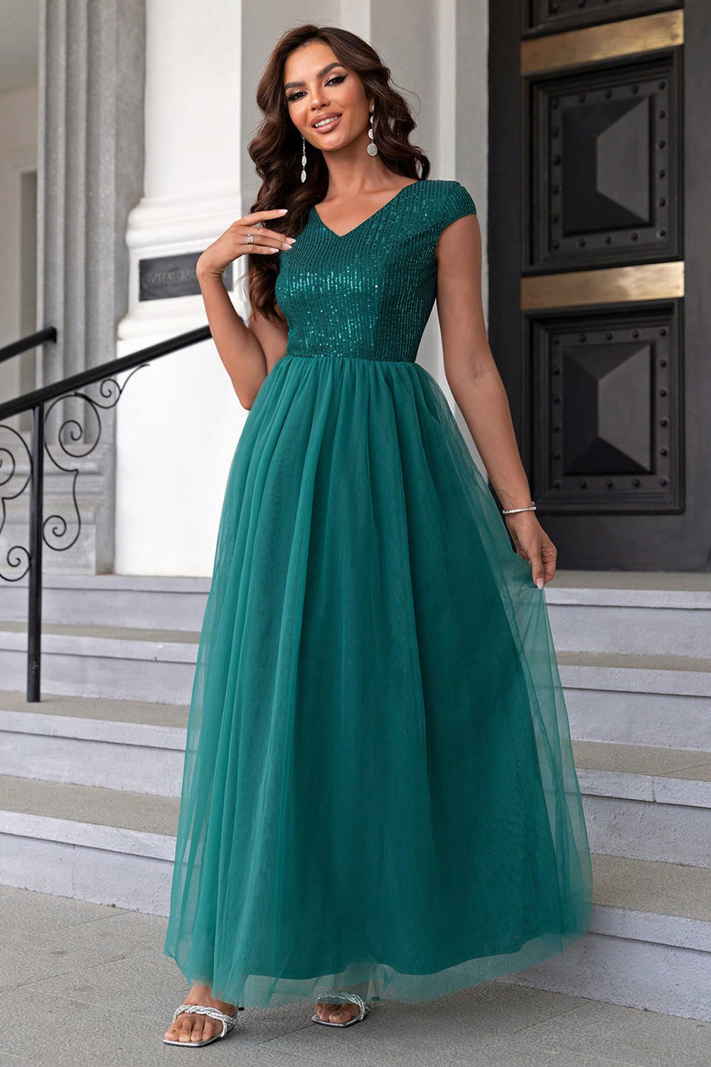 Modern Day Glam Sequin V-Neck Maxi Dress