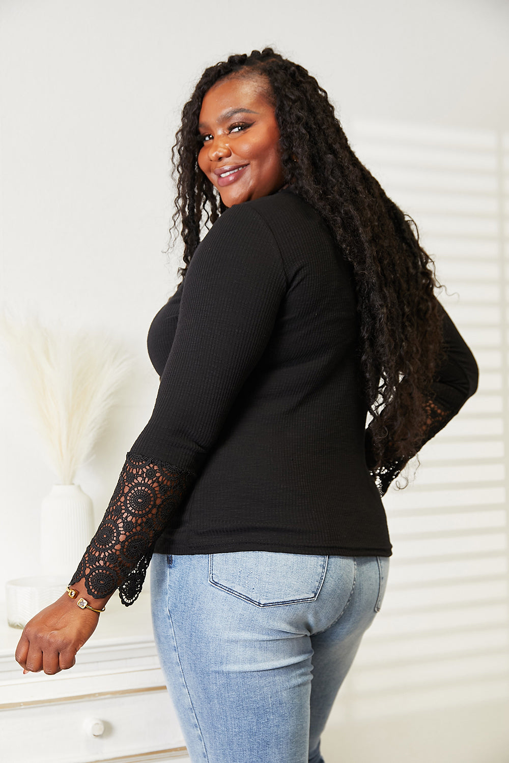 Bethany Lace Hem Sleeve Button Top