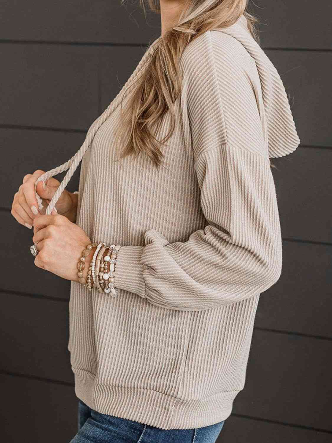 Elisa Ribbed Drawstring Hoodie