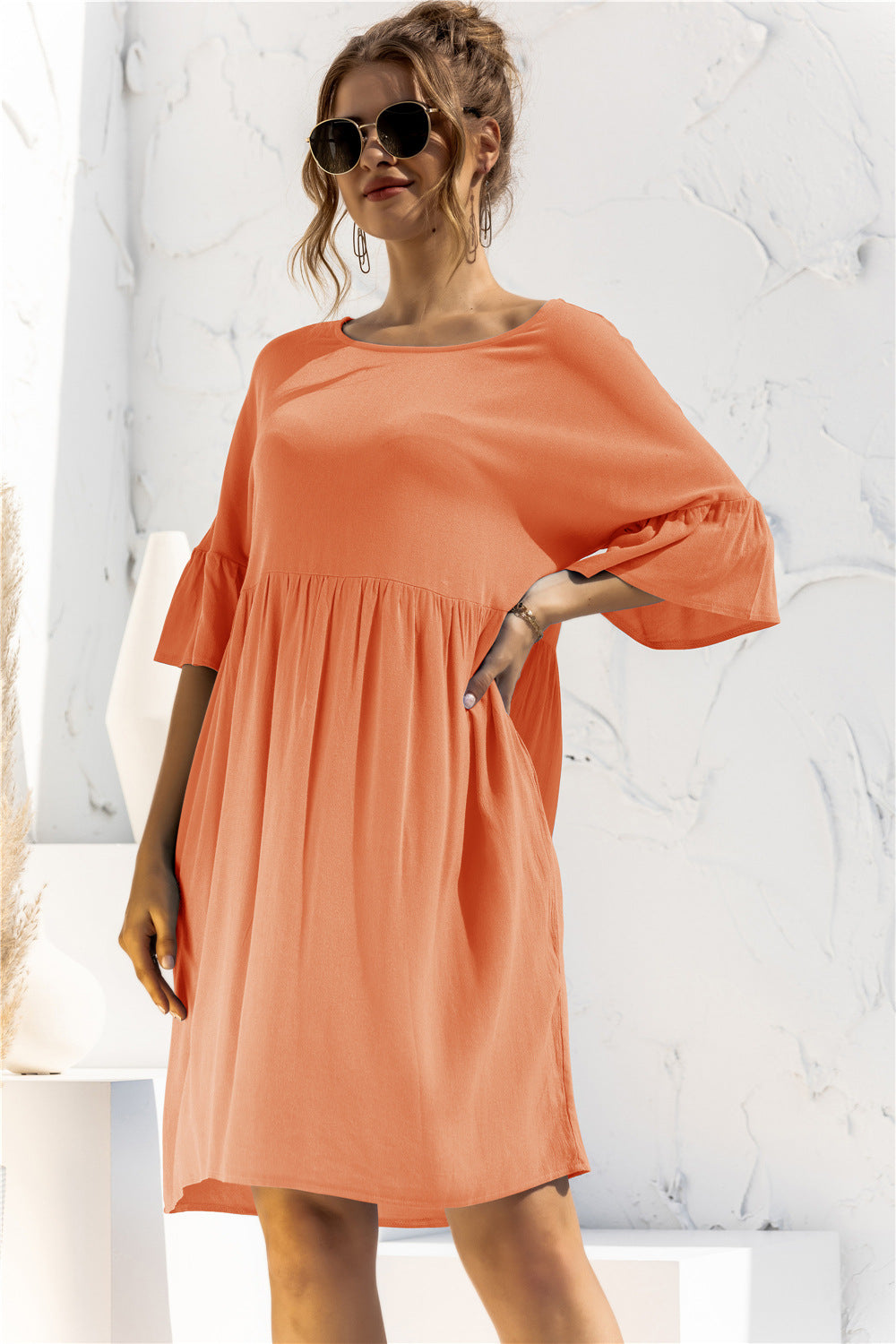Shelby Boat Neck Flounce Sleeve Dress