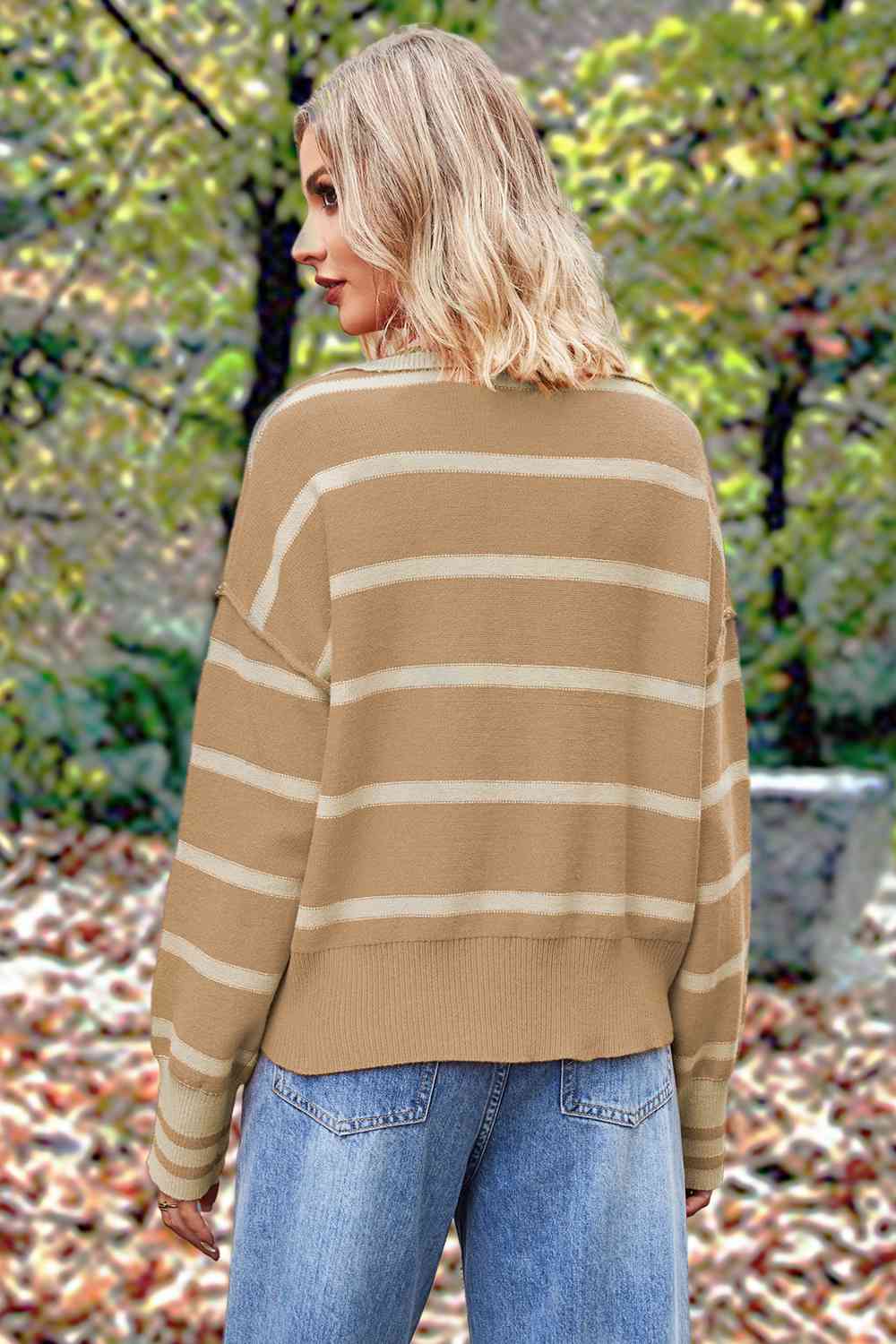 Vera Striped Collared Long Sleeve Sweater