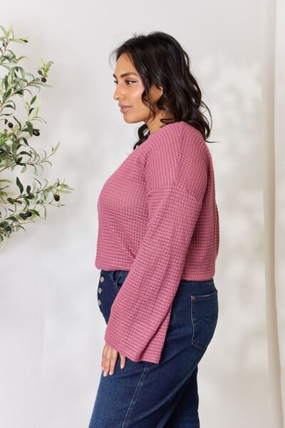 Mila Waffle-Knit Long Sleeve Blouse