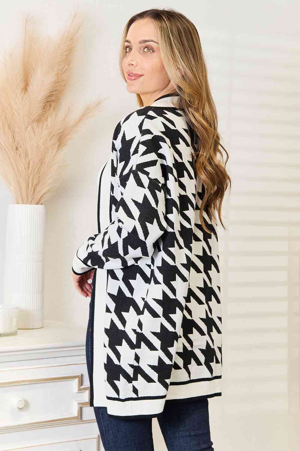 Morgan Houndstooth Open Front Longline Cardigan