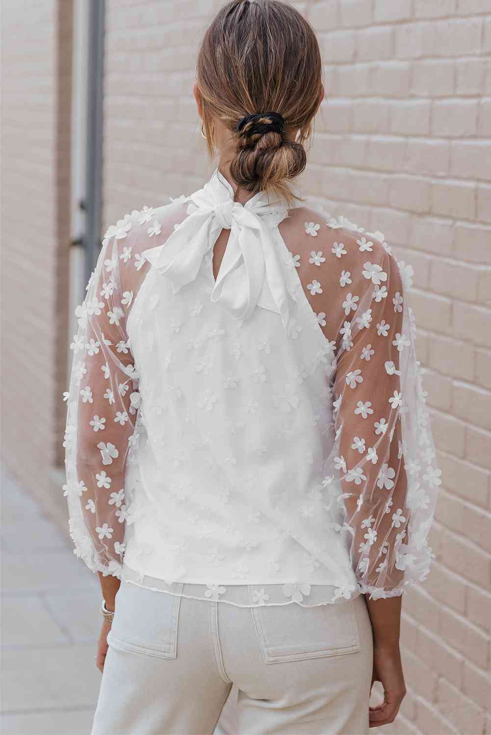 Haven Mock Neck Long Sleeve Applique Blouse
