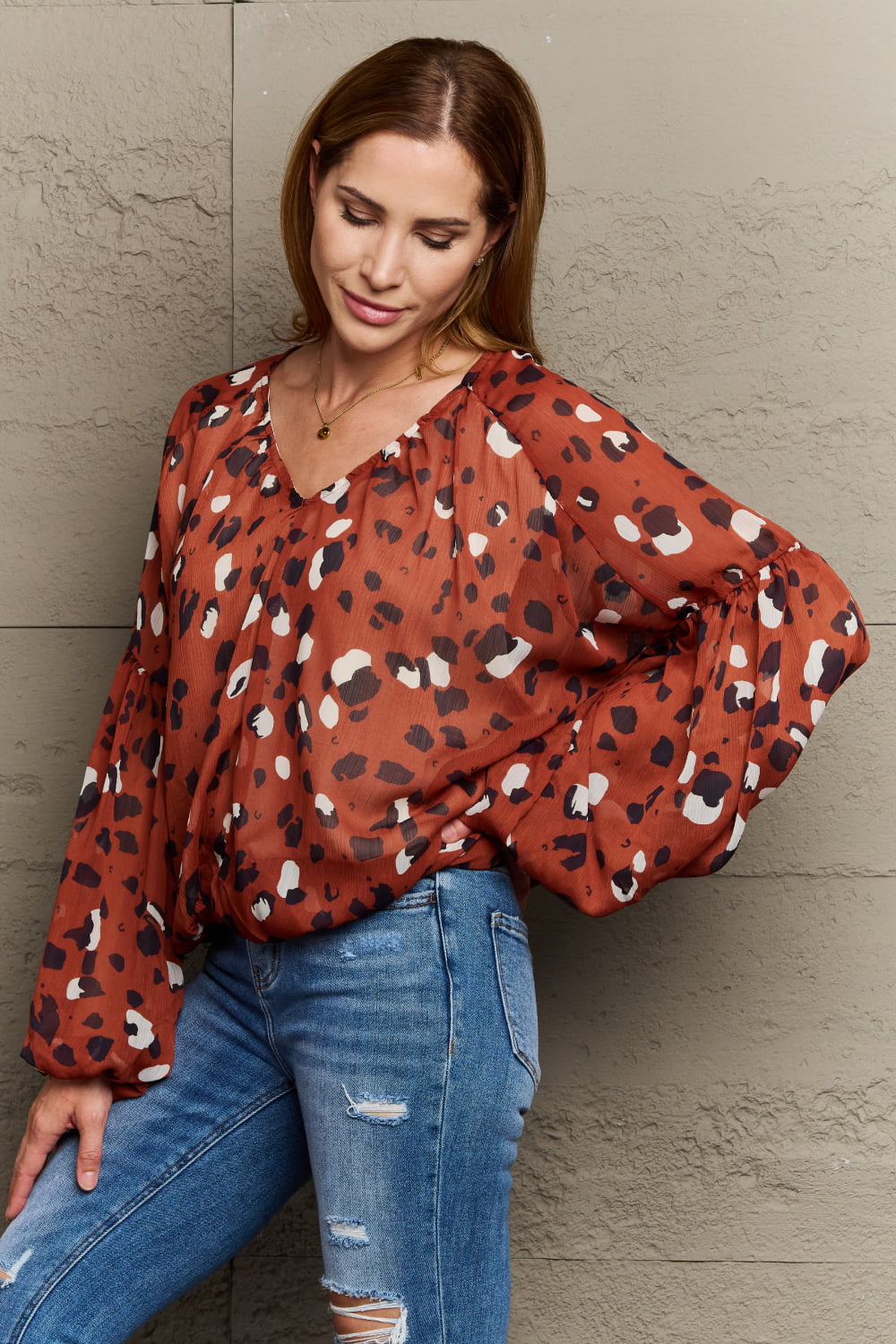 Come See Me Spotted Chiffon Blouse