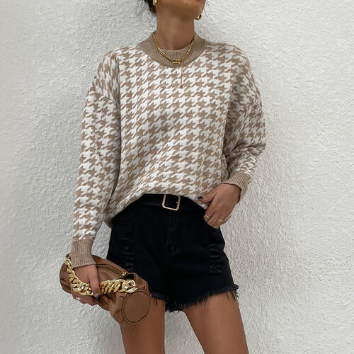 Kara Houndstooth Round Neck Sweater
