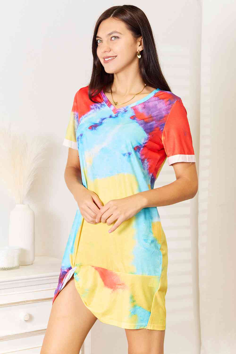 Liv Tie-Dye V-Neck Twisted Dress