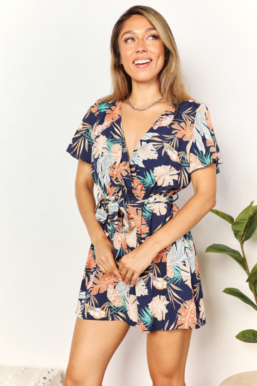 Botanical Gardens Tie Waist Romper