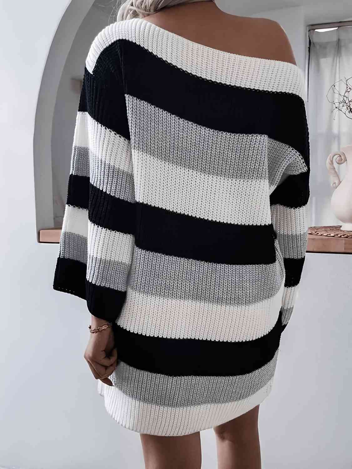 Aubrie Striped Long Sleeve Mini Sweater Dress