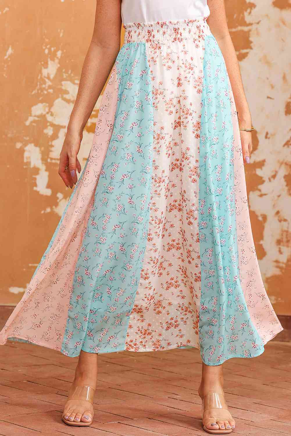 Caroline Floral Color Block Maxi Skirt