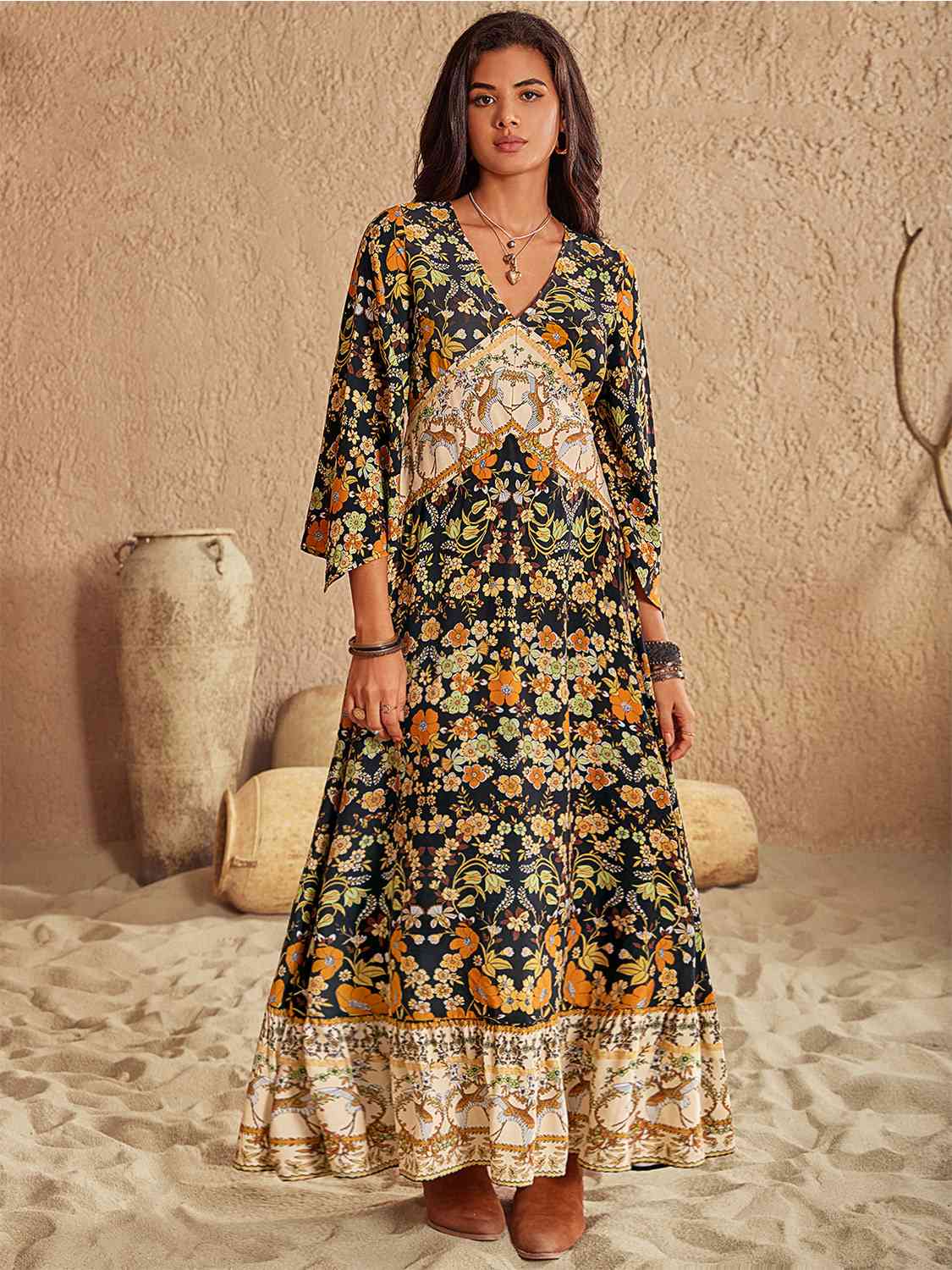 Julieta Floral V-Neck Midi Dress
