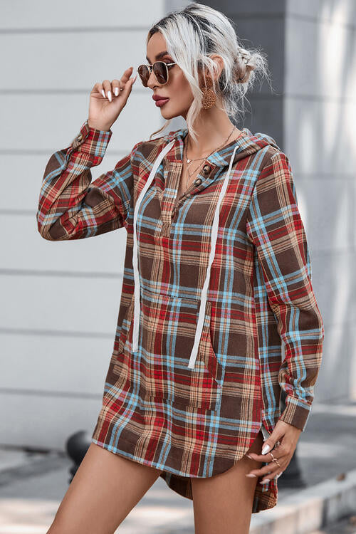 Reagan Plaid Drawstring Hooded Dress