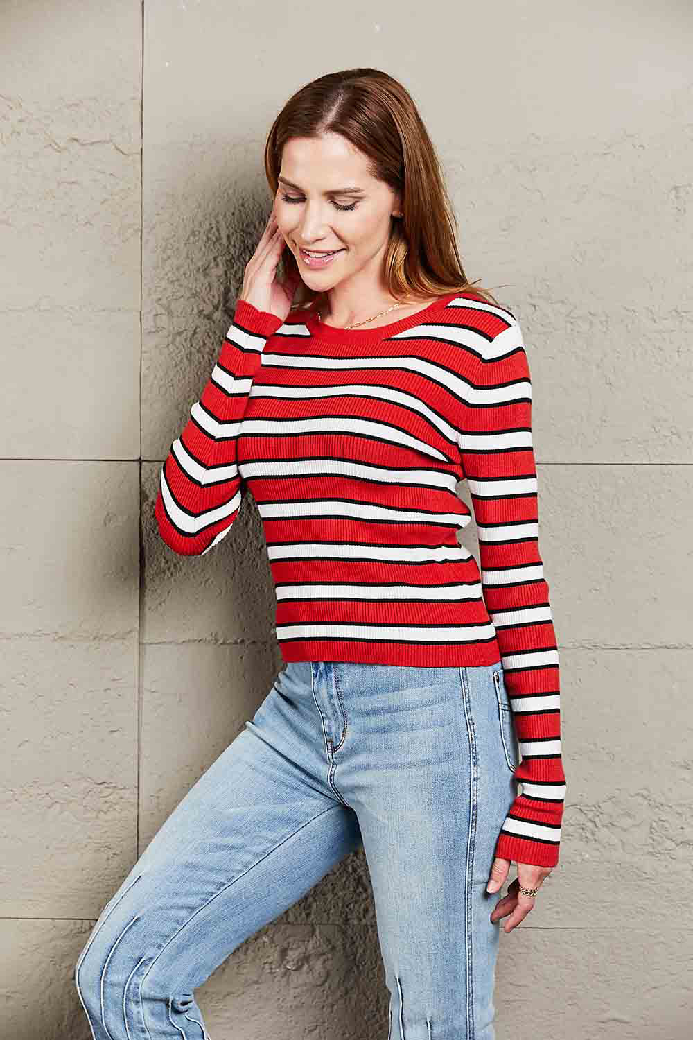 Hana Striped Round Neck Long Sleeve Top
