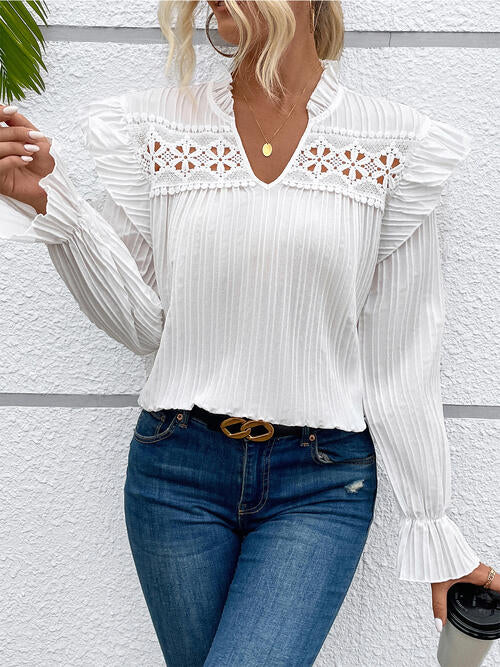 Maia Textured Ruffle Trim Long Sleeve Blouse