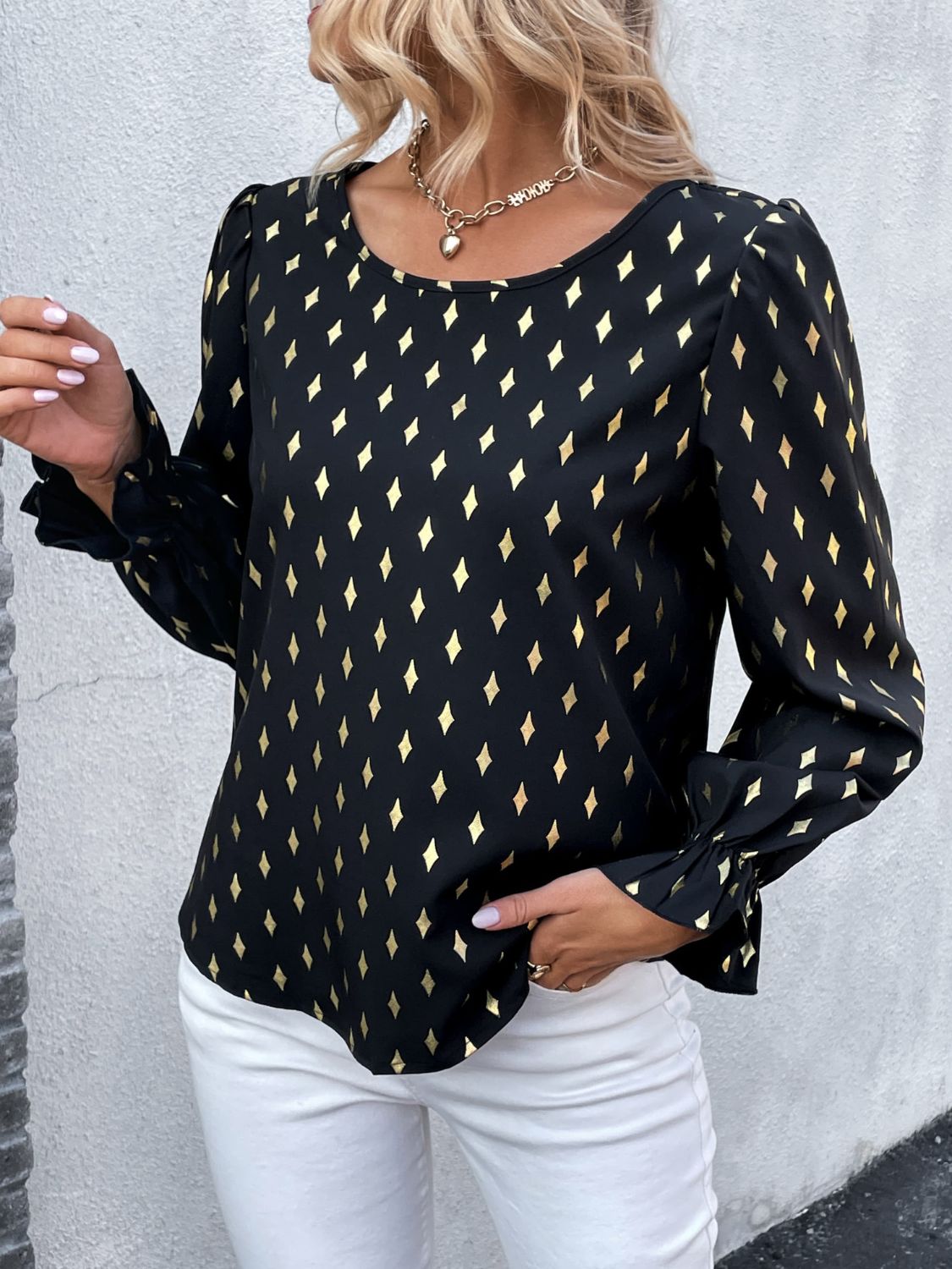 Noemi Round Neck Flounce Sleeve Blouse