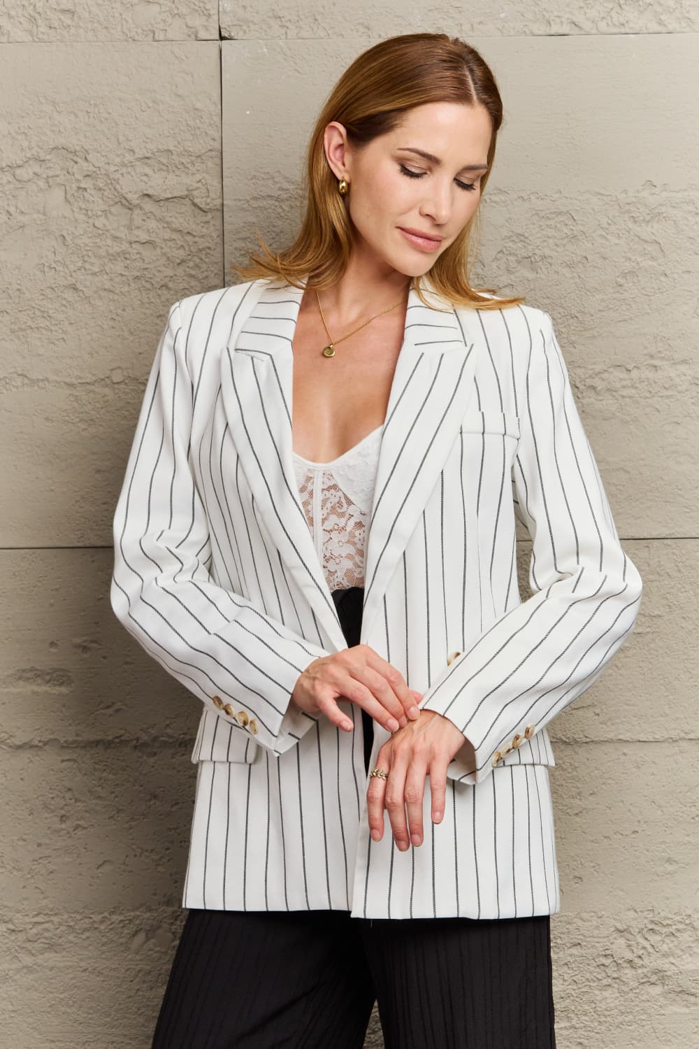 Alena Striped Lapel Collar Long Sleeve Blazer