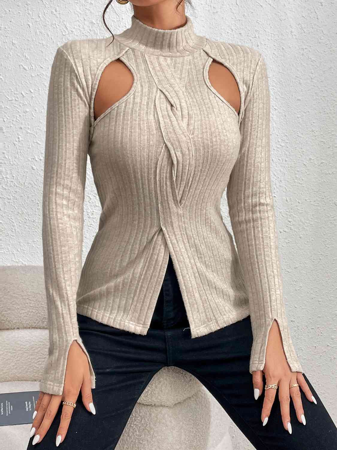 Mariana Cutout Mock Neck Long Sleeve Top