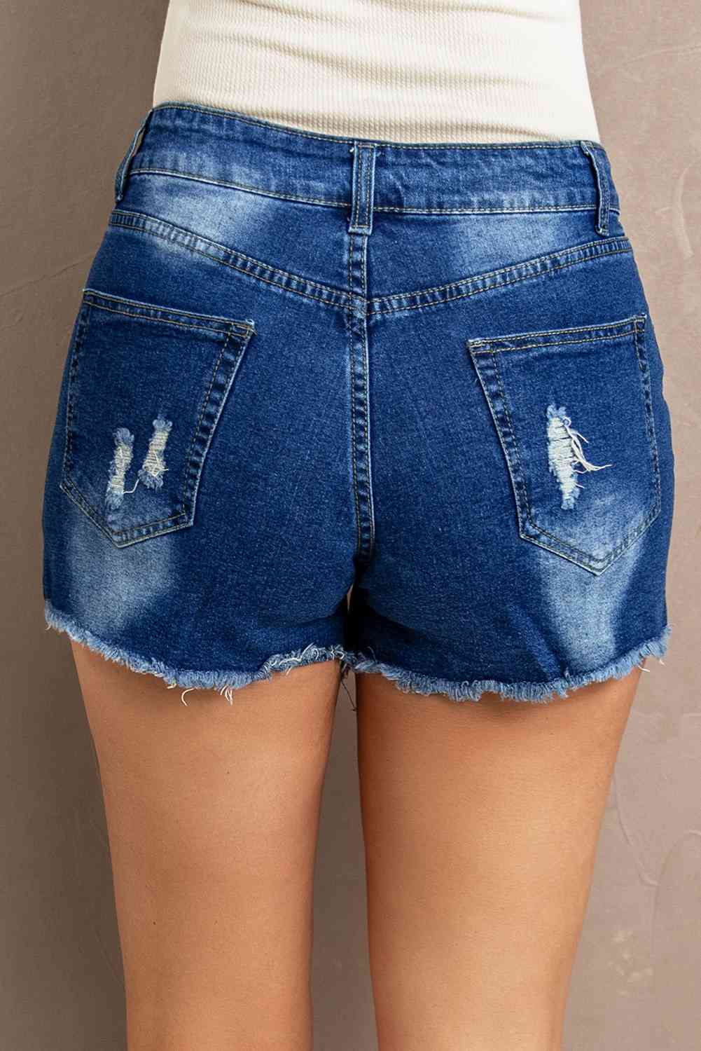 Dorothy Spliced Lace Distressed Denim Shorts