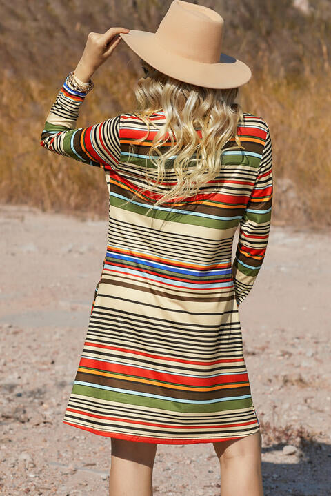 Leighton Striped Turtleneck Long Sleeve Dress