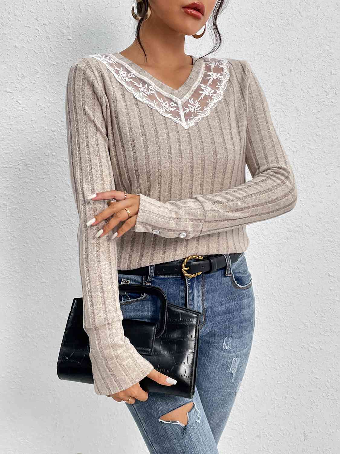 Sloane Lace Detail Ribbed Top