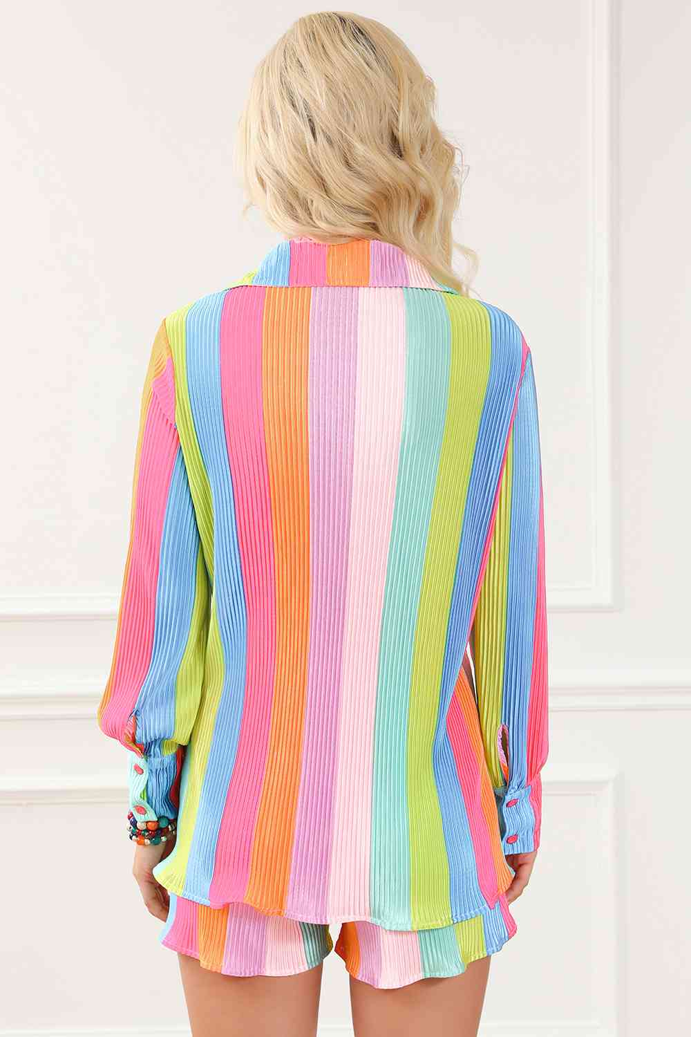Lovable Striped Shirt and Drawstring Shorts Set