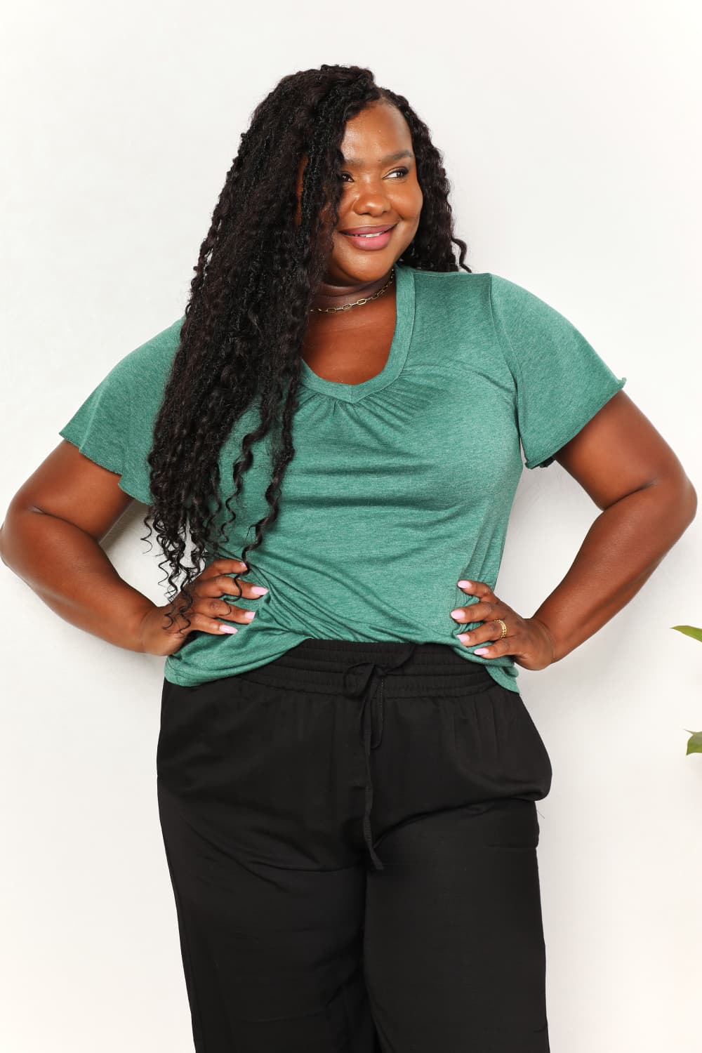 Elora Ruched V-Neck T-Shirt