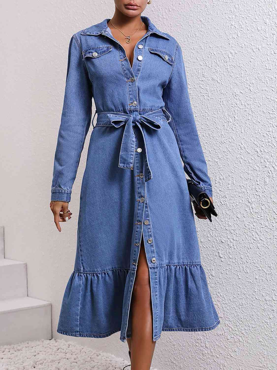 Leslie Button Down Denim Midi Dress