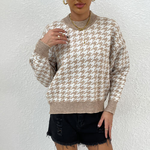 Kara Houndstooth Round Neck Sweater