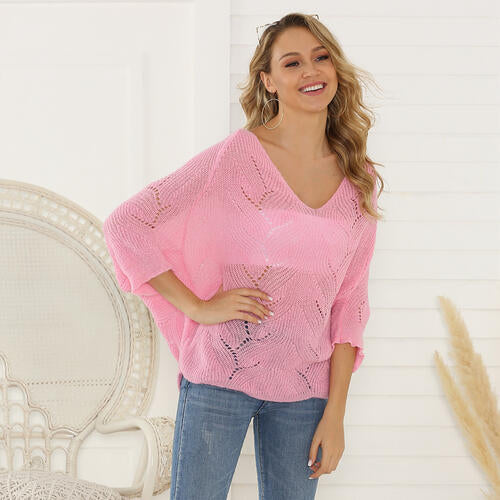 Sophia Eyelet V-Neck Knit Top