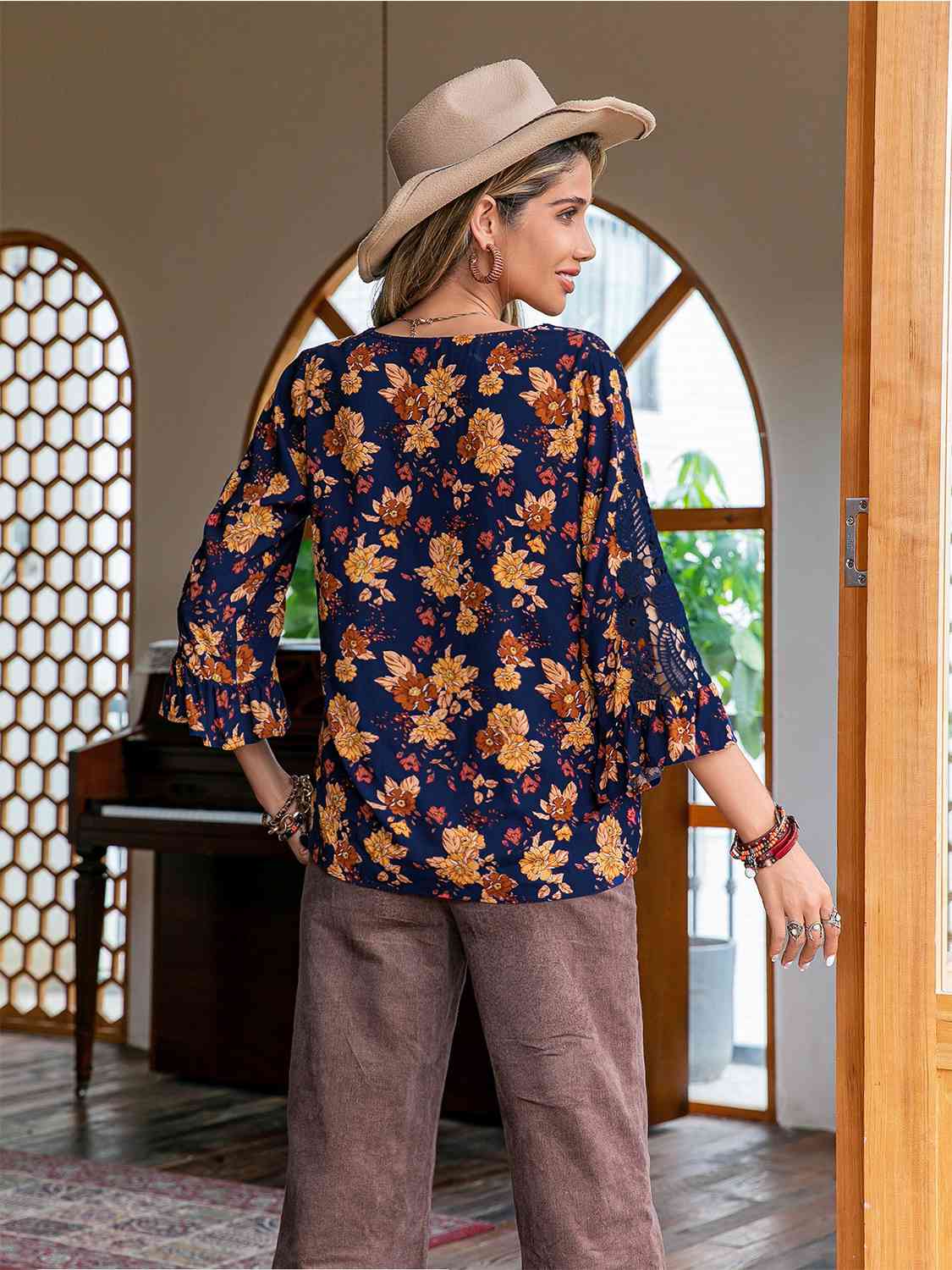 Elsie Floral V-Neck Crochet Blouse