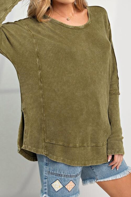 Stevie Exposed Seam Round Neck Long Sleeve Blouse