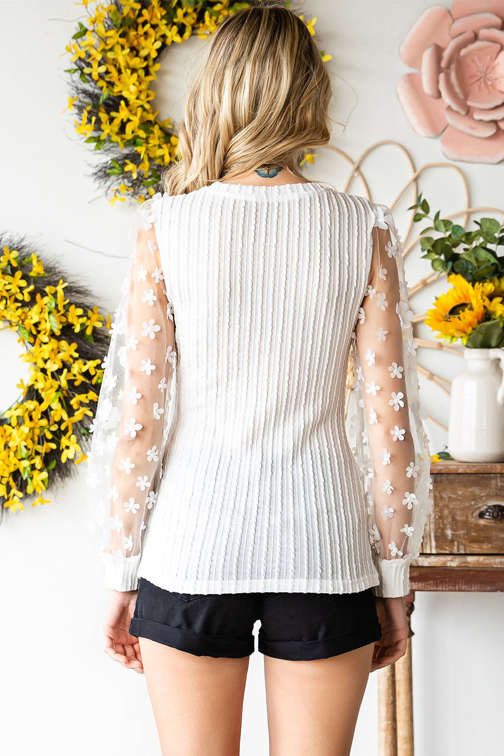 Liberty Textured Applique Long Sleeve Blouse