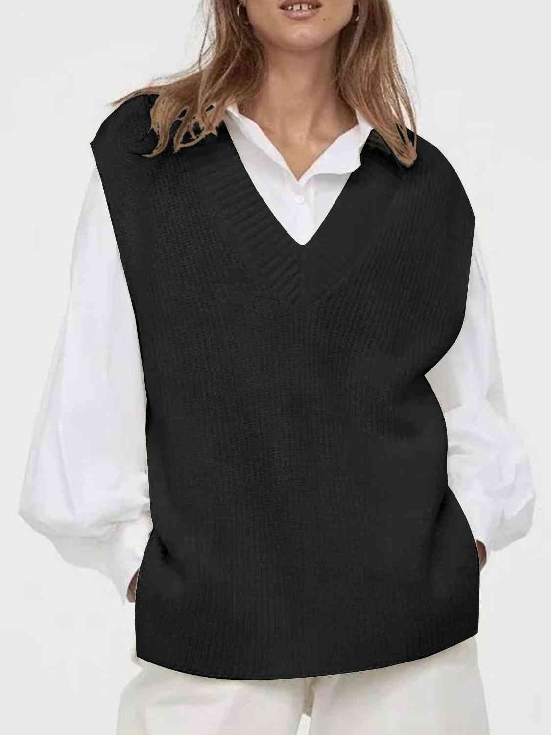 Louise V-Neck Slit Sweater Vest